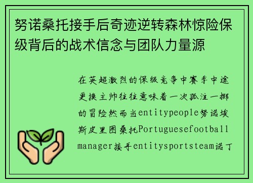 努诺桑托接手后奇迹逆转森林惊险保级背后的战术信念与团队力量源